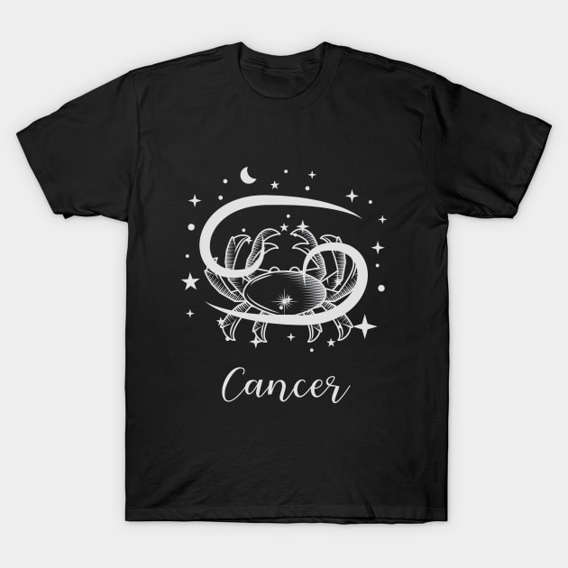 Zodiac Cancer Symbol and sign T-Shirt by Mujji